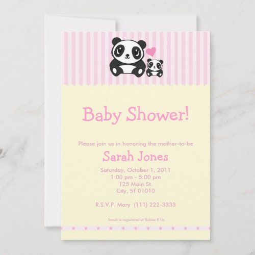 Panda Baby Shower - Pink &amp; Cream Personalized Invitation