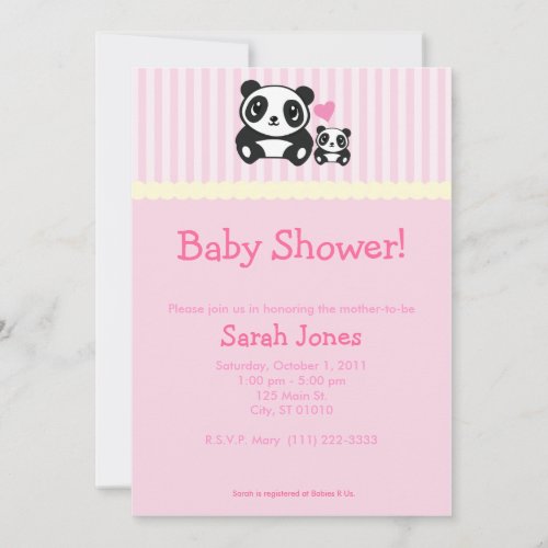 Panda Baby Shower - Pink Invitation