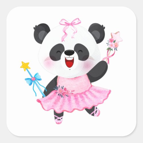 Panda Ballerina Animal Lovers Square Sticker