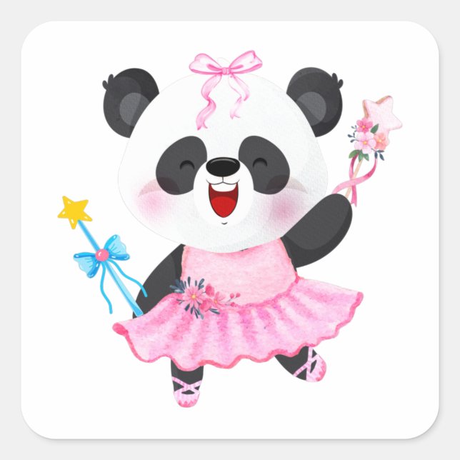 Panda Ballerina Animal Lovers Square Sticker (Front)