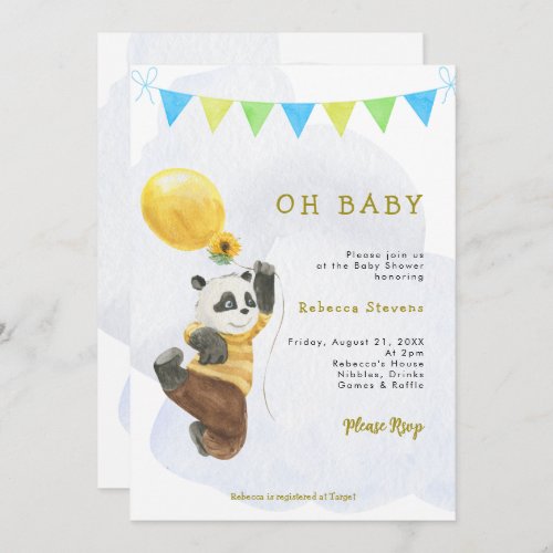 panda balloon boy baby shower invitation