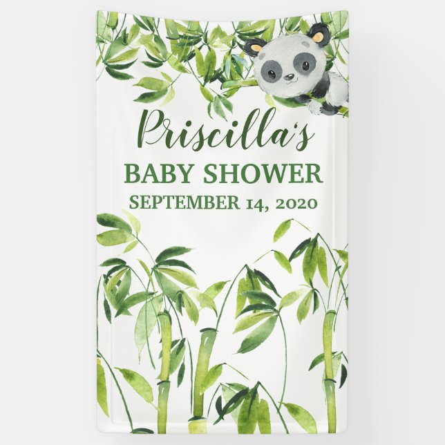Panda Bamboo Green Baby Shower Banner (Vertical)