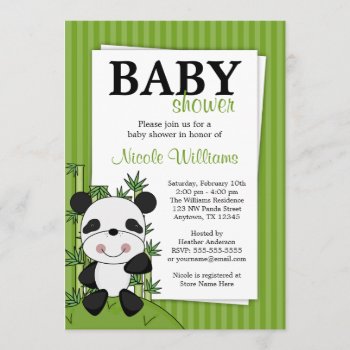 Panda Bamboo Green Stripes Baby Shower Invitation by WhimsicalPrintStudio at Zazzle