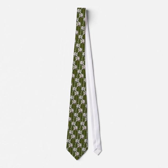 Panda Bamboo Shoot Checkered Pattern Neck Tie (Front)