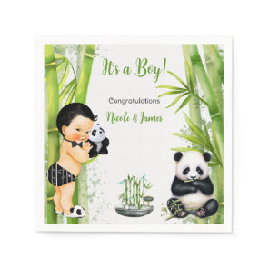 Panda Bamboo Theme Baby Boy Black White Green Napkins
