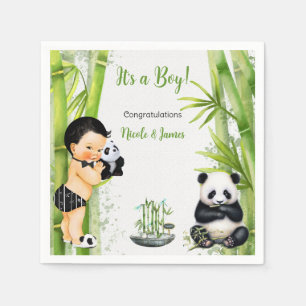 Panda Bamboo Theme Baby Boy Black White Green Napkins