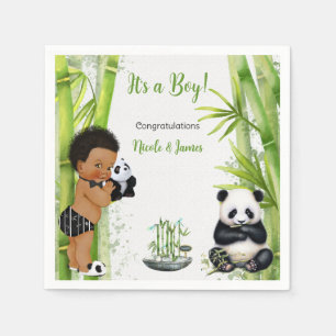 Panda Bamboo Theme Baby Boy Black White Green Napkins