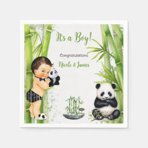Panda Bamboo Theme Baby Boy Black White Green Napkins