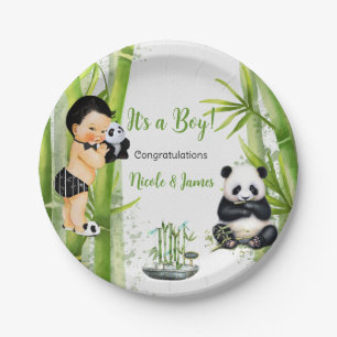 Panda Bamboo Theme Baby Boy Black White Green Paper Plates