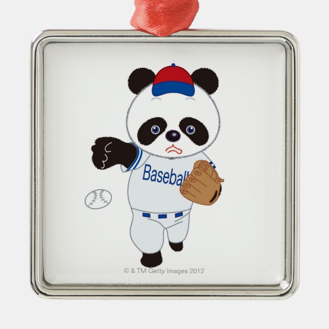 Panda Baseball Player Pitching a Baseball Metal Ornament (Front)