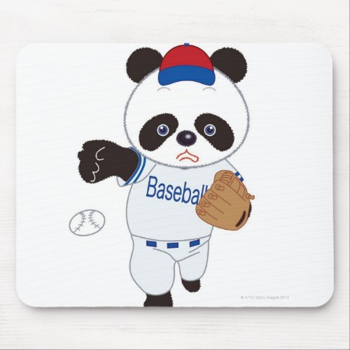 Panda Baseball Player Pitching a Baseball Mouse Pad