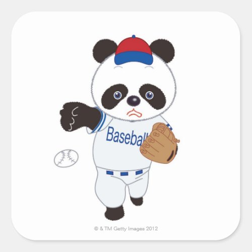 Panda Baseball Player Pitching a Baseball Square Sticker