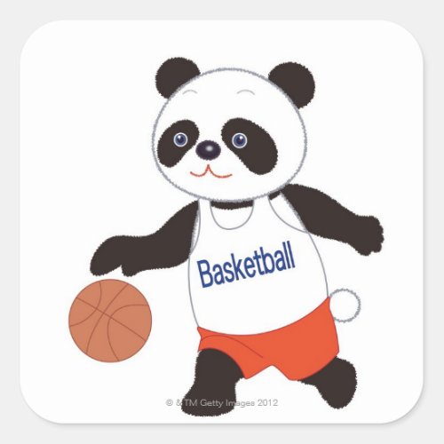 Panda Basketball Player Dribbling Square Sticker