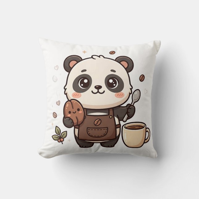Panda Bean & Spoon Coffee Pillow (Front)