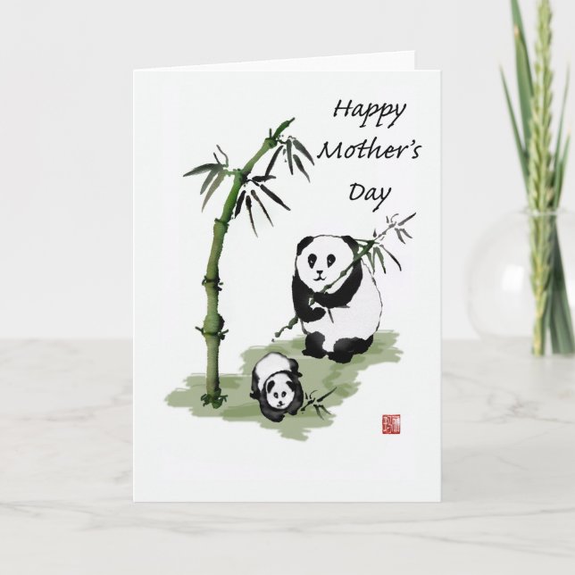 Panda Bear and baby, Happy  Mother's Day. Card (Front)