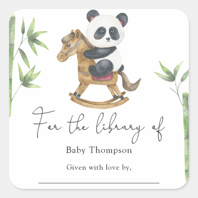 Panda Bear and bamboo- Baby Shower bookplate (Front)