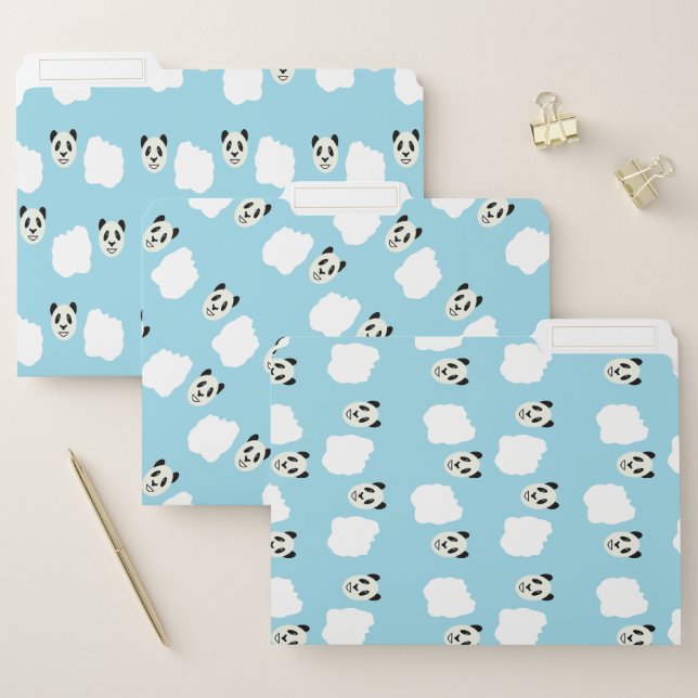 panda bear and clouds on blue file folder (Set)