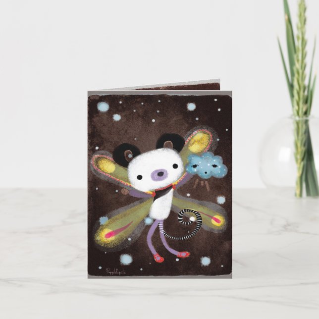 Panda Bear and cute cloud friend card dark grungy  (Front)