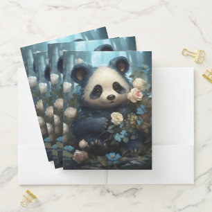 Panda Bear and Flowers Pocket Folder