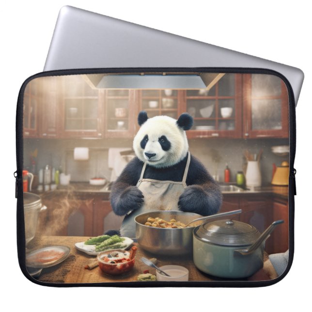 Panda Bear Animal Fun Cooking Kitchen Happy Time Laptop Sleeve (Front)