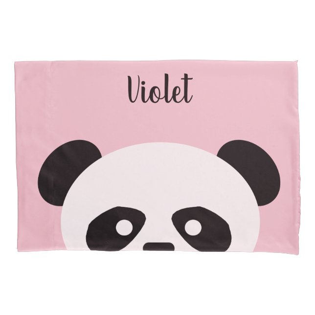 Panda Bear Animal Kawaii Kids Personalized Pink Pillowcase (Front)