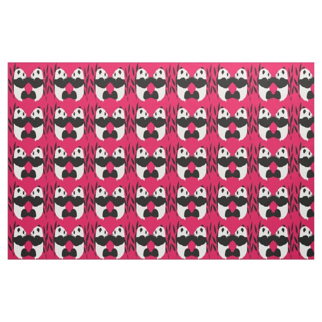 Panda Bear Animal Love Pattern Red Fabric