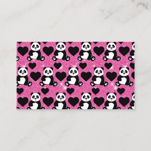 Panda Bear Animal Lover Black Hearts Pink Glitter Business Card