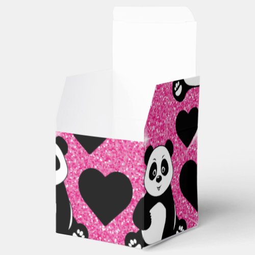 Panda Bear Animal Lover Black Hearts Pink Glitter Favor Boxes