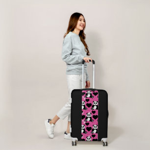 Panda Bear Animal Lover Black Hearts Pink Glitter Luggage