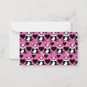 Panda Bear Animal Lover Black Hearts Pink Glitter Note Card