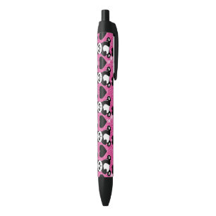 Panda Bear Animal Lover Black Hearts Pink Glitter Pen