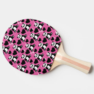 Panda Bear Animal Lover Black Hearts Pink Glitter Ping Pong Paddle