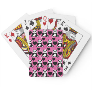 Panda Bear Animal Lover Black Hearts Pink Glitter Poker Cards