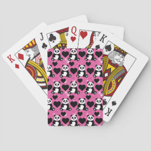 Panda Bear Animal Lover Black Hearts Pink Glitter Poker Cards