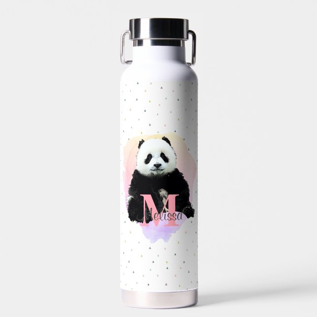 Panda Bear Animal Monogram Child Kid's Pink Water Bottle (Front)