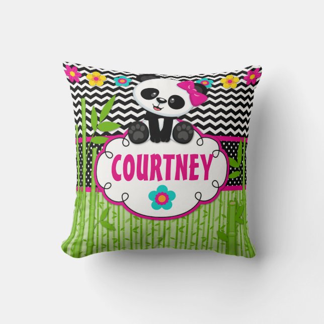 Panda Bear Animal Monogram Throw Pillow (Front)
