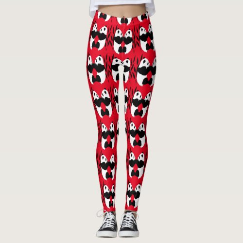 Panda Bear Animals Abstract Pattern Red Leggings