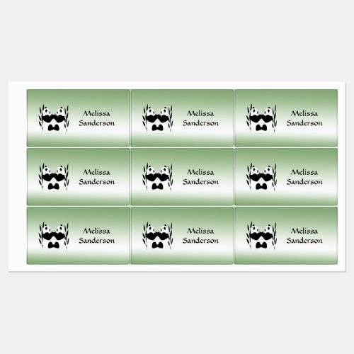 Panda Bear Animals Green Adhesive Name Tag Labels