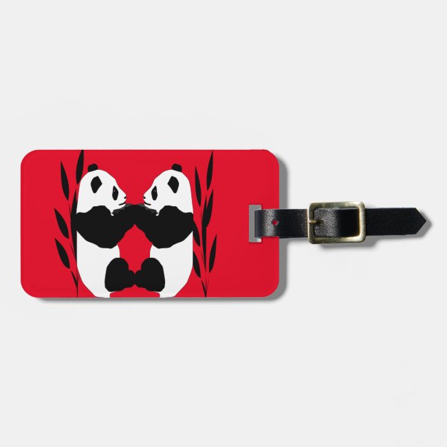 Panda Bear Animals Red Luggage Tag