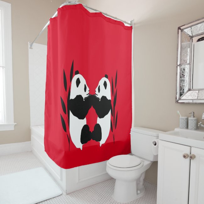 Panda Bear Animals Red Shower Curtain