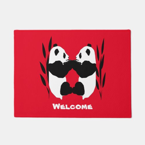 Panda Bear Animals Red Welcome Doormat