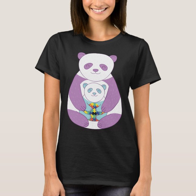 Panda bear Autism Awareness Puzzle pieces symbol A T-Shirt (Front)