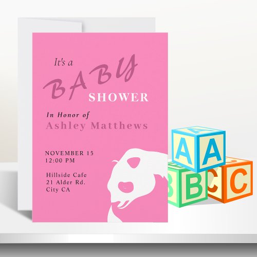 Panda Bear Baby Girl Shower Invitation