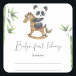 Panda Bear - Baby Shower bookplate<br><div class="desc">We can bearly wait baby shower invitation. Cute watercolor little panda bear on toy horse and bamboo. Matching items available.</div>