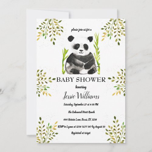Panda Bear Baby Shower Greenery Nature Invitation