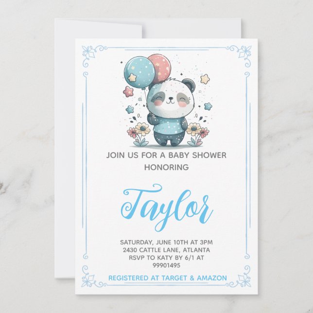 Panda Bear Baby Shower Invitation (Front)