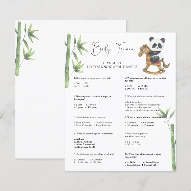 Panda Bear Baby Trivia | Baby Shower Game (Front/Back)