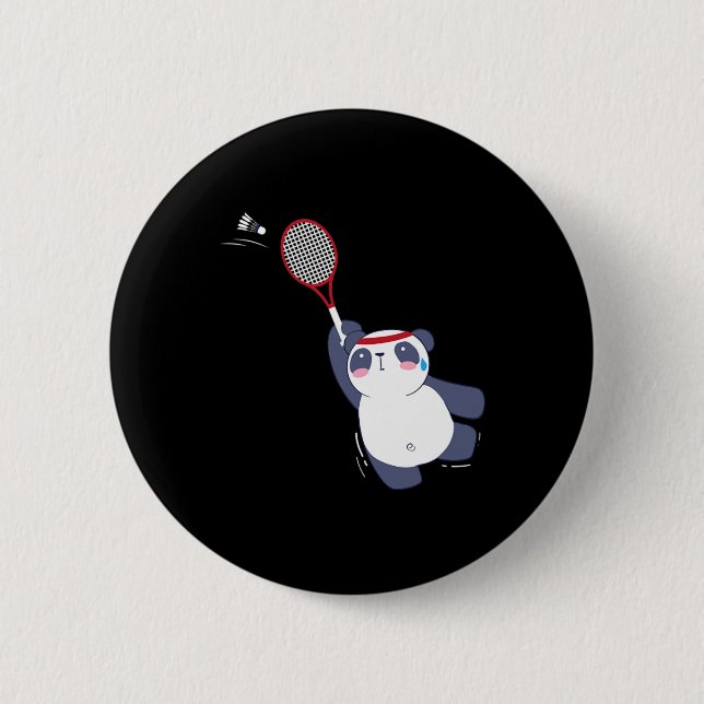 Panda Bear Badminton Player Singles Doubles Ace An Button (Front)