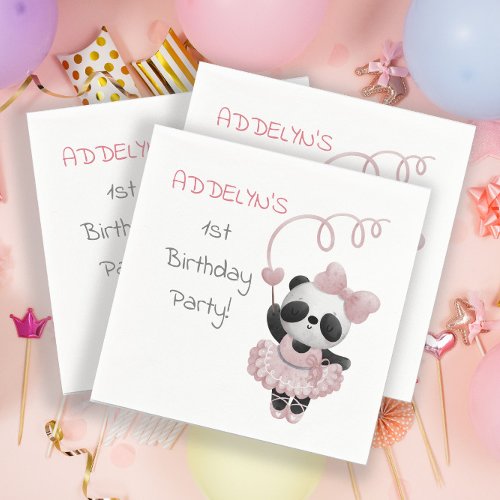Panda Bear Ballerina 1st Birthday Party Napkins