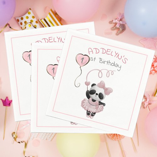 Panda Bear Ballerina Childs Birthday Balloon  Napkins